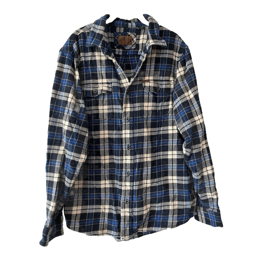 Orvis Flannel Shirt Jacket Men’s Medium Blue Plaid Pockets Thick Heavy